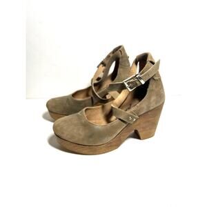 Free People Beige Leather Buena Vista 3.5" Wooden Heeled Clog 6 EU 6 US